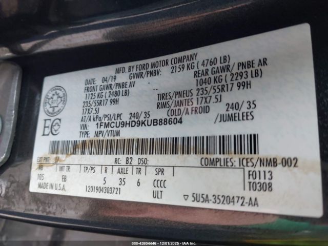 2019 FORD ESCAPE 1FMCU9HD9KUB88604 Photo 8