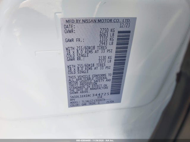5N1DL1ER1RC344725 Infiniti QX60 PURE
