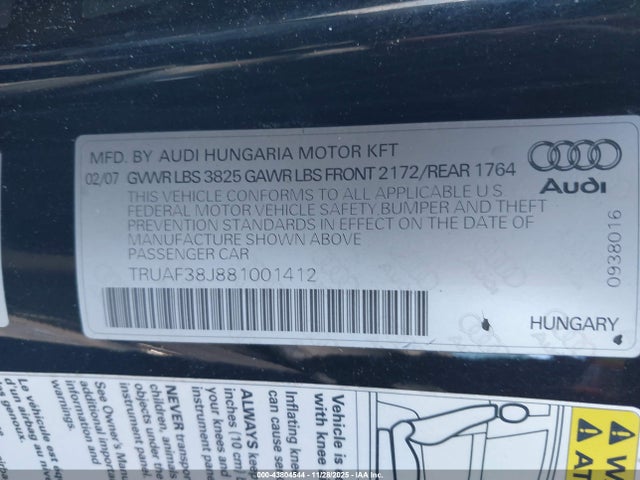 2008 AUDI TT TRUAF38J881001412 Photo 8