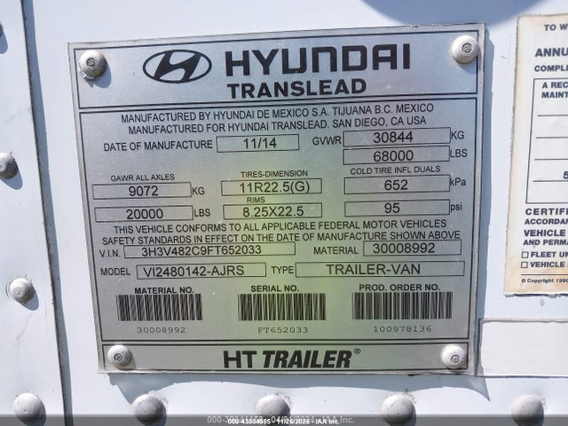 Hyundai Translead Inc Unknown 2015 3H3V482C9FT652033 Image 9