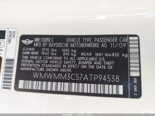 2010 MINI COOPER S CLUBMAN WMWMM3C57ATP94538 Photo 8