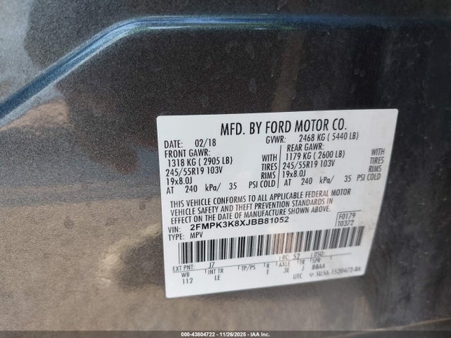 2FMPK3K8XJBB81052 Ford Edge Titanium