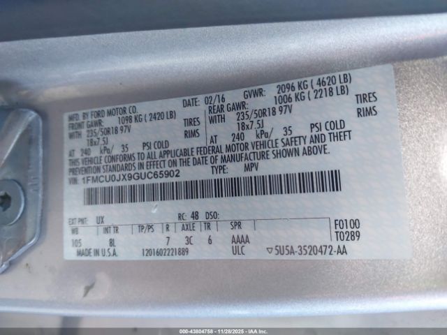 2016 FORD ESCAPE 1FMCU0JX9GUC65902 Photo 8