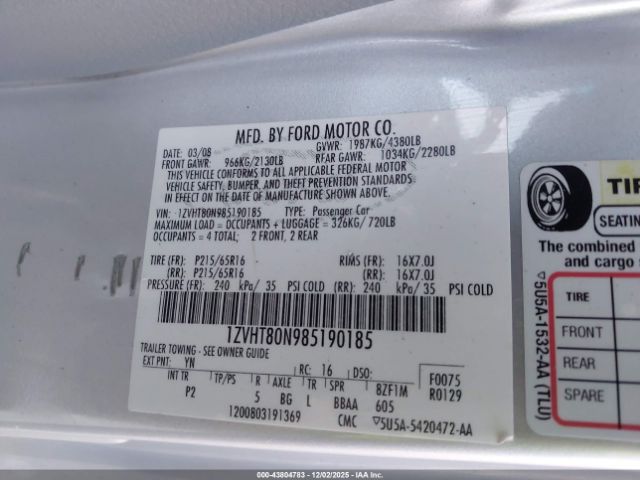 2008 FORD MUSTANG 1ZVHT80N985190185 Photo 8