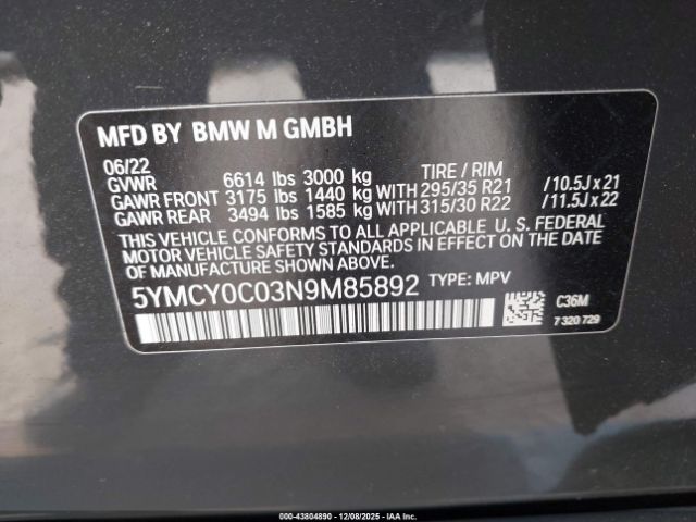 2022 BMW X6 M 5YMCY0C03N9M85892 Photo 8