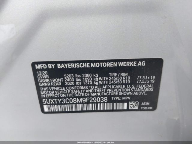 2021 BMW X3 5UXTY3C08M9F29038 Photo 8