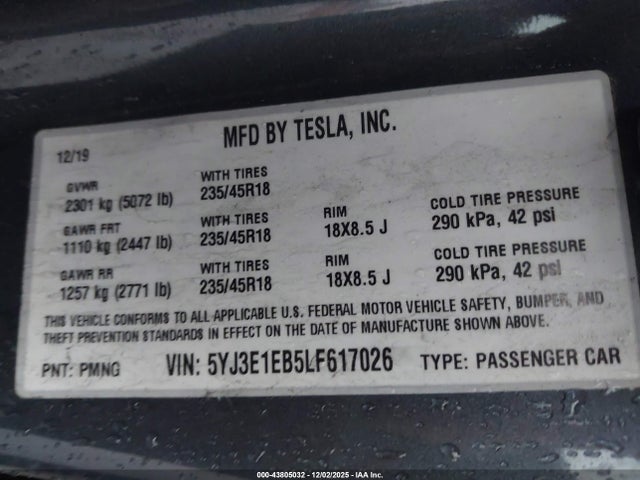 2020 TESLA MODEL 3 5YJ3E1EB5LF617026 Photo 8