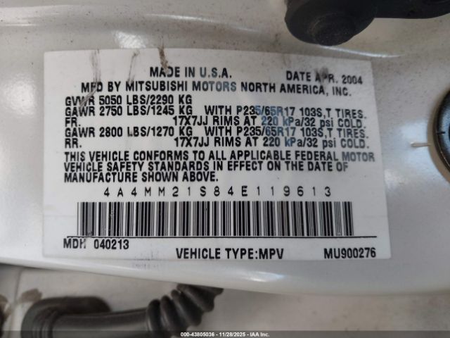 2004 MITSUBISHI ENDEAVOR 4A4MM21S84E119613 Photo 8