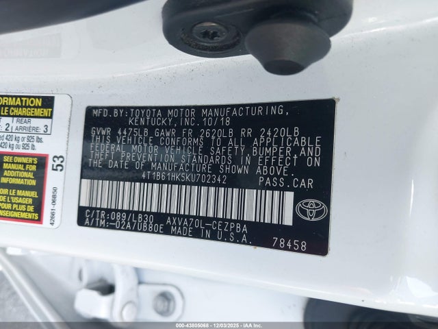 4T1B61HK5KU702342 Toyota CAMRY XSE