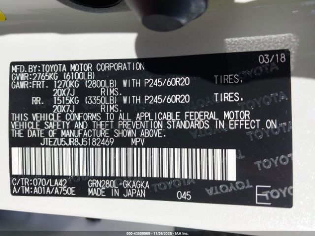 2018 TOYOTA 4RUNNER JTEZU5JR8J5182469 Photo 8