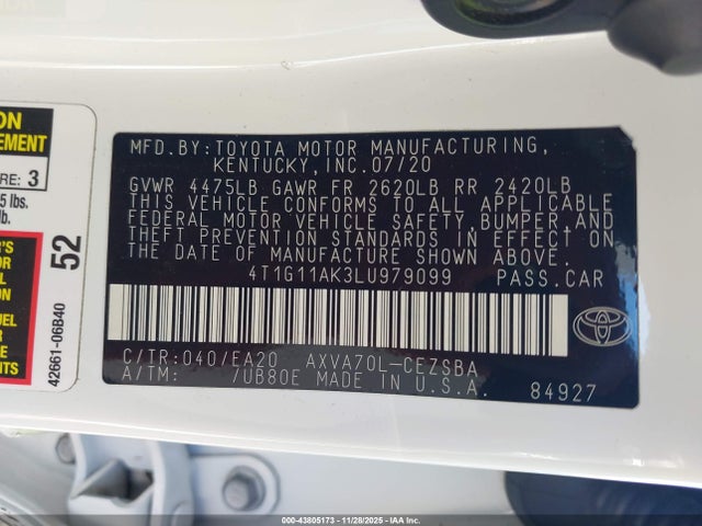 4T1G11AK3LU979099 Toyota CAMRY SE