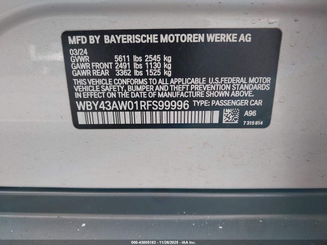 WBY43AW01RFS99996 BMW I4 Gran Coupe Edrive35
