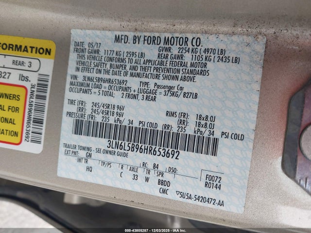 2017 LINCOLN MKZ 3LN6L5B96HR653692 Photo 8