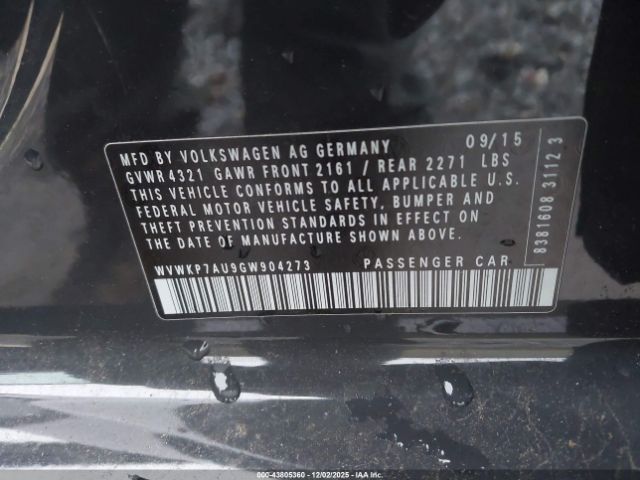 2016 VOLKSWAGEN E-GOLF WVWKP7AU9GW904273 Photo 8