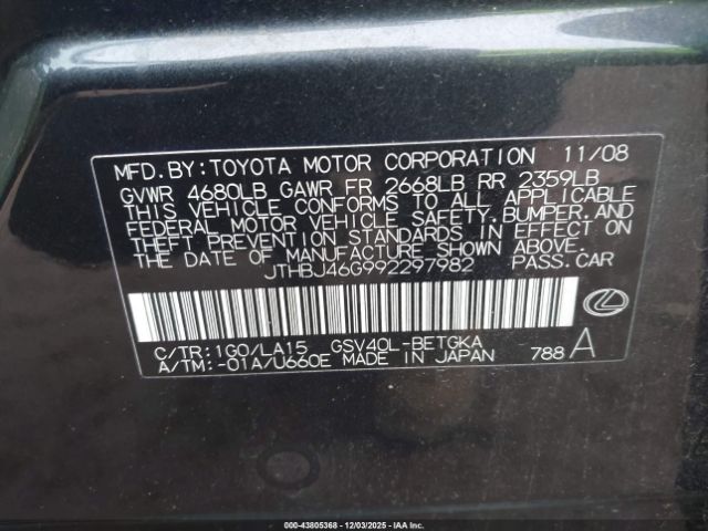 2009 LEXUS ES 350 JTHBJ46G992297982 Photo 8