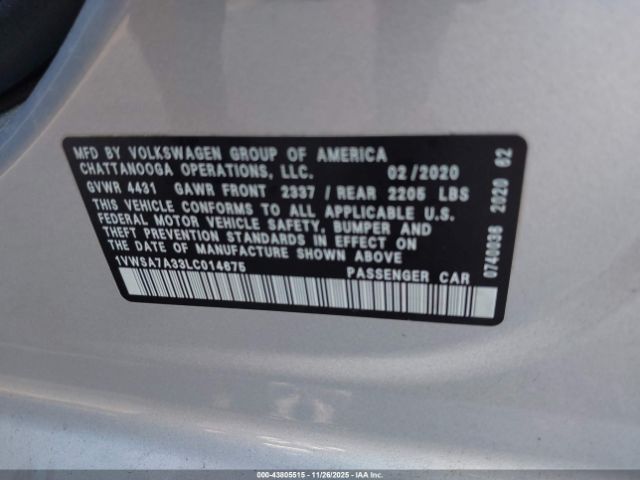 2020 VOLKSWAGEN PASSAT 1VWSA7A33LC014675 Photo 8