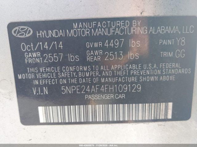 2015 HYUNDAI SONATA 5NPE24AF4FH109129 Photo 8
