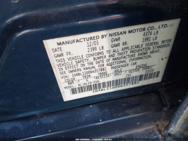 2006 NISSAN ALTIMA 1N4BL11D06N357882 Photo 8