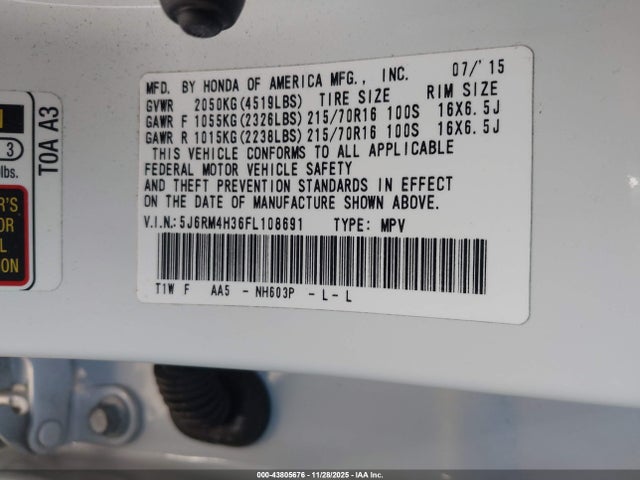 5J6RM4H36FL108691 Honda CR-V LX