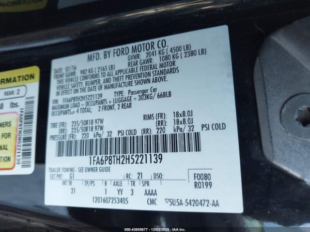 2017 FORD MUSTANG 1FA6P8TH2H5221139 Photo 8