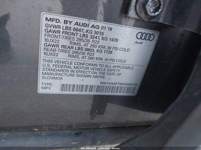 2019 AUDI Q7 WA1VAAF76KD028176 Photo 8