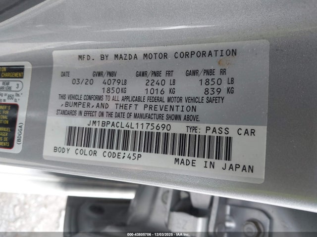 2020 MAZDA MAZDA3 JM1BPACL4L1175690 Photo 8