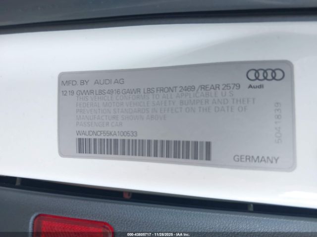 2019 AUDI A5 WAUDNCF55KA100533 Photo 8