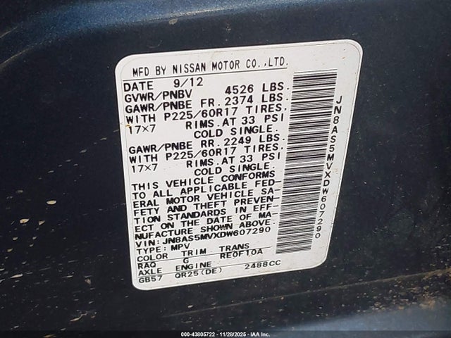 Auction sale of the 2013 Nissan Rogue Sv, vin: JN8AS5MVXDW607290, lot number: 43805722