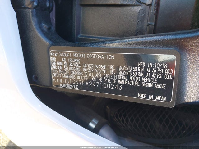 JS1GN7FA2K7100243 Suzuki GSX-R600