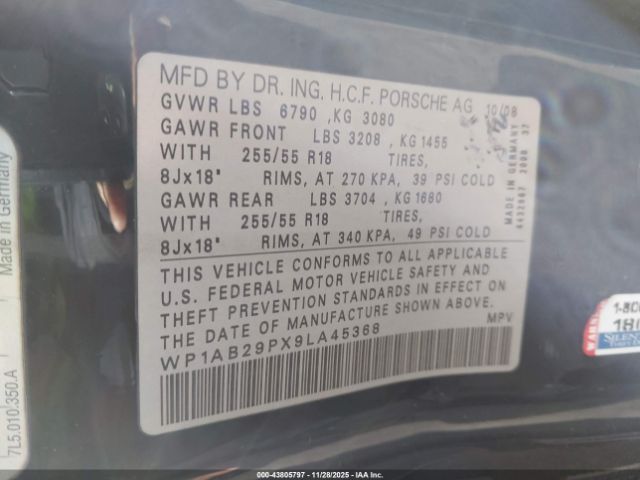 2009 PORSCHE CAYENNE WP1AB29PX9LA45368 Photo 8