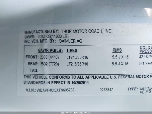 WDAPF4CCXF9605709 Mercedes-Benz SPRINTER 3
