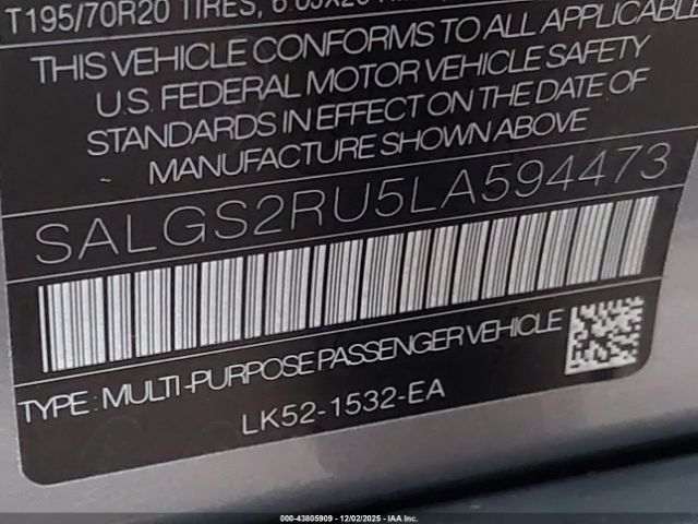 2020 LAND ROVER RANGE ROVER SALGS2RU5LA594473 Photo 8