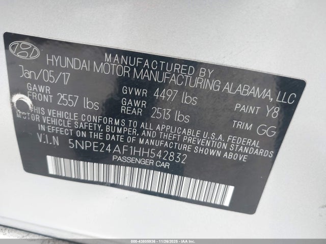 5NPE24AF1HH542832 Hyundai Sonata