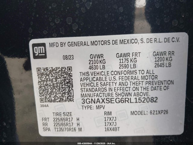 3GNAXSEG6RL152082 Chevrolet Equinox Awd Ls