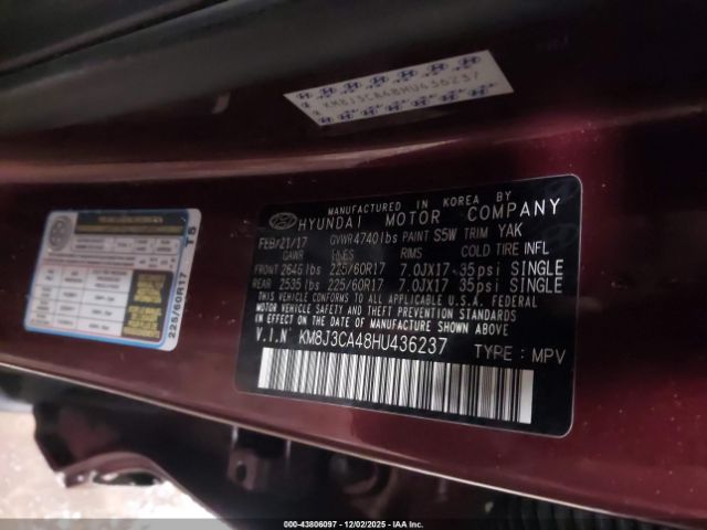 2017 HYUNDAI TUCSON KM8J3CA48HU436237 Photo 8