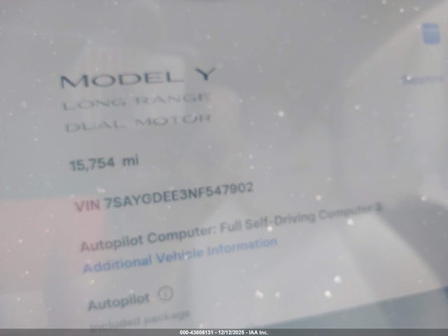 2022 TESLA MODEL Y 7SAYGDEE3NF547902 Photo 6