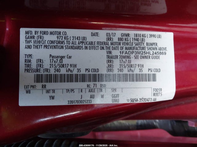 1FADP3M25HL245869 Ford FOCUS SEL