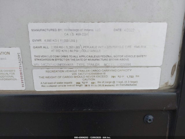 54CTV1426N6064418 Winnebago Voyage 3538br