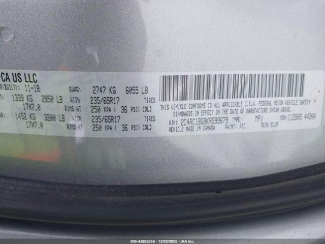 2019 CHRYSLER PACIFICA 2C4RC1BG9KR599679 Photo 8