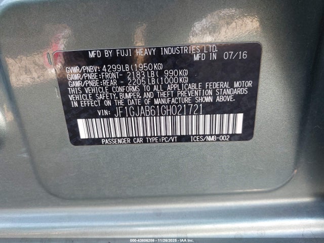 JF1GJAB61GH021721 Subaru Impreza 2.0i Premium
