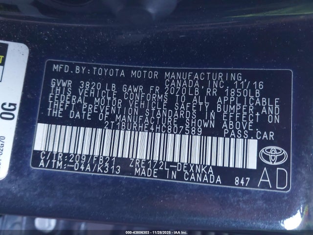 Toyota COROLLA LE 2017 2T1BURHE4HC807589 Image 9