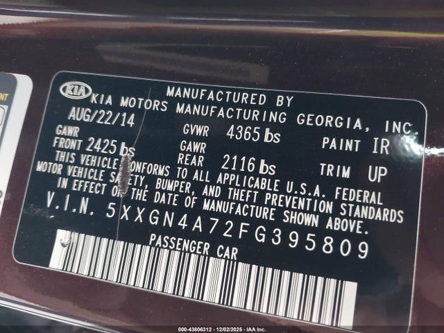 KIA OPTIMA EX 2015 5XXGN4A72FG395809 Image 9