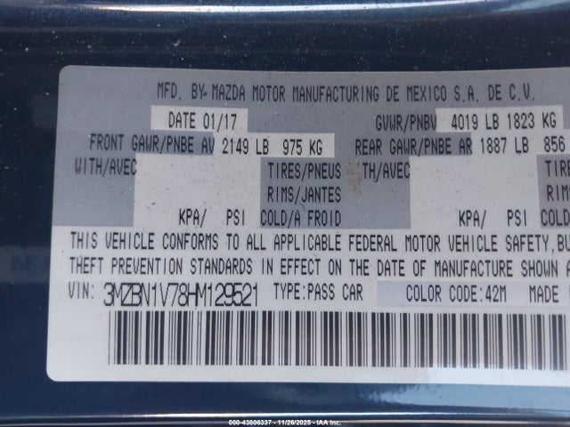 3MZBN1V78HM129521 Mazda Mazda3 Touring