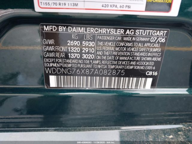 2007 MERCEDES-BENZ S 600 WDDNG76X87A082875 Photo 8
