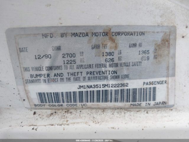 1991 MAZDA MX-5 MIATA JM1NA3515M1222362 Photo 8