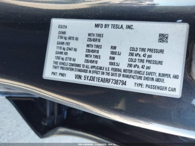 2024 TESLA MODEL 3 5YJ3E1EA8RF738794 Photo 8