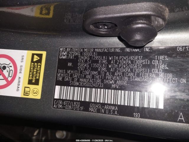 2013 TOYOTA HIGHLANDER 5TDBK3EH5DS240733 Photo 8