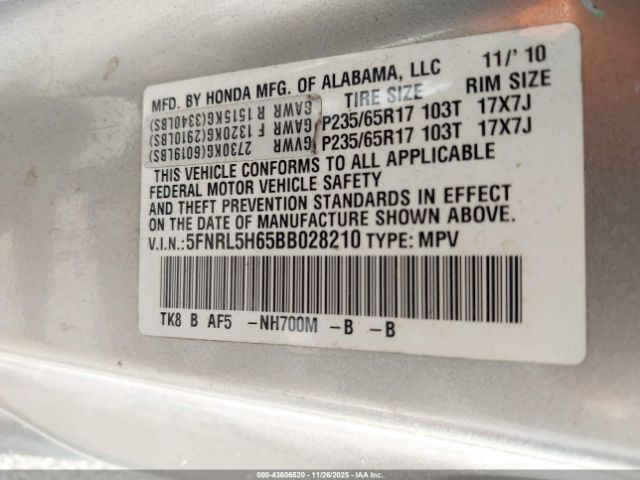 2011 HONDA ODYSSEY 5FNRL5H65BB028210 Photo 8