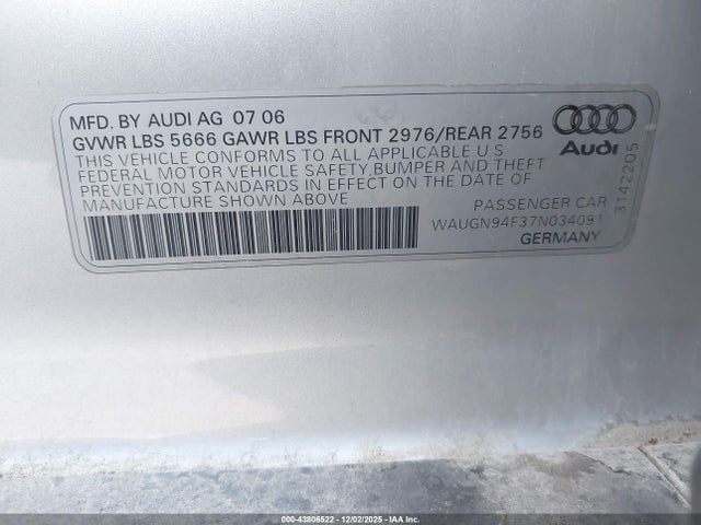 2007 AUDI S6 WAUGN94F37N034091 Photo 8