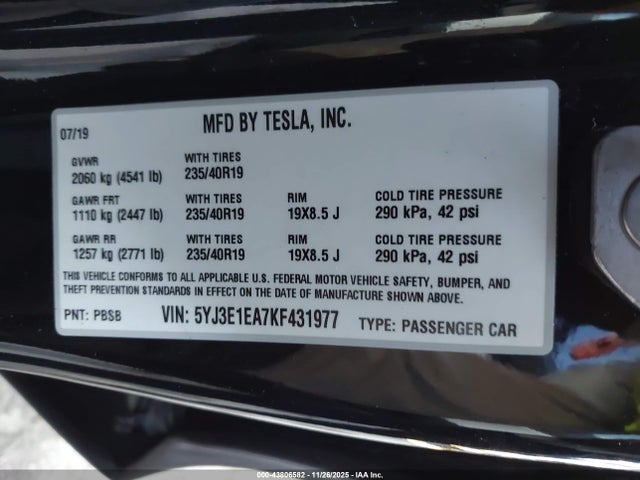 2019 TESLA MODEL 3 5YJ3E1EA7KF431977 Photo 8